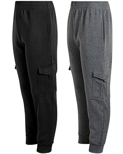 Quad Seven Boys' Fleece Cargo Jogger Sweatpants, Black & Charcoal Size 16/18