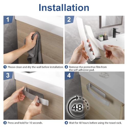Gsocel 304 Stainless Steel Drill-Free Bathroom Towel Rails, 26 cm, Silver - Multi-Purpose Adhesive Towel Rail for Kitchen and Bedroom, Drill-Free Towel Rail
