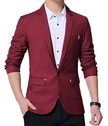 GEEK LIGHTING Party Blazaer for Men Slim Fit Single One Button Jackets(Red,US S=Label 2XL)
