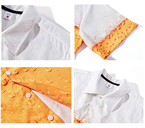 RAISEVERN Hombre Regular Fit 3D Cuello Redondo con Estampado de Cerveza Stag Manga Corta con Botones Camisas Hawaianas Aloha Amarillo