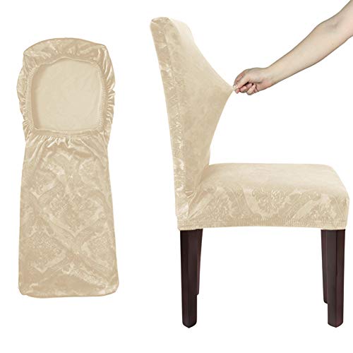 Delight Dining Room Chair Covers,Velvet Stretch Chair Covers for Dining Room,Removable Washable Dining Chair Covers(4 PCS-Beige)