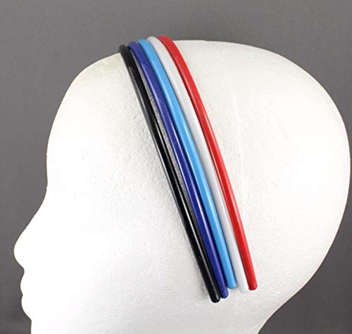 Set pack of 5 headband plastic thin skinny narrow grip teeth Black Blue Red Aqua
