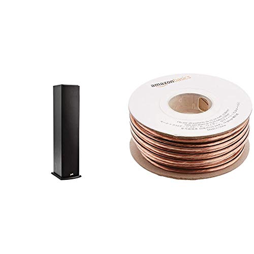 Polk T50 Floor Standing Tower Speaker (Pair) with Amazon Basics 14 Gauge 50′ Wire Cable | Home Theater Experience | Premium Sound | Dolby and DTS Surround | 150 Watt Speakers