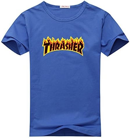 Thrasher Flame Logo HANDAV Men's Graphic Tee Shirt Medium Blue