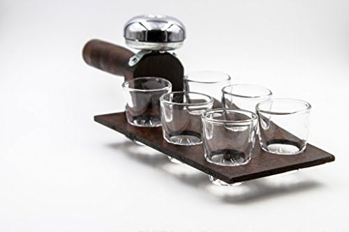 Handmade Wood Serving Tray with Set of 6 Crystal-Clear Shot Glasses Included - Unique and Innovative Party Accessory Crafted for Whiskey, Tequila, Vodka, or Other Spirits