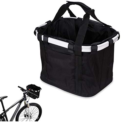Mini-Factory Bicycle Basket for Bike Handlebar, Foldable Basket with Detach Button and Hand Carrying Strap – Black