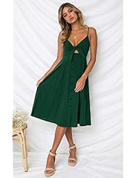 Vestido de verano para dama, con correa de espagueti, con botones delanteros, sexy, sin espalda