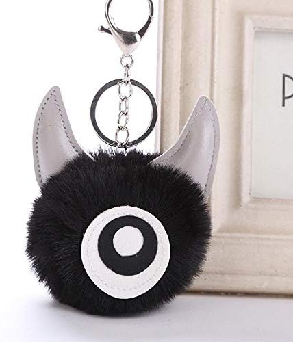 JJrainning Key chain Horn big eyes monster key ring pompom hair ball pendant key ring handbag car key ring accessories jewelry