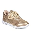 Nature Breeze CF81 Women Glitter Mesh Lace Up Lightweight Fashion Sneaker - Gold
