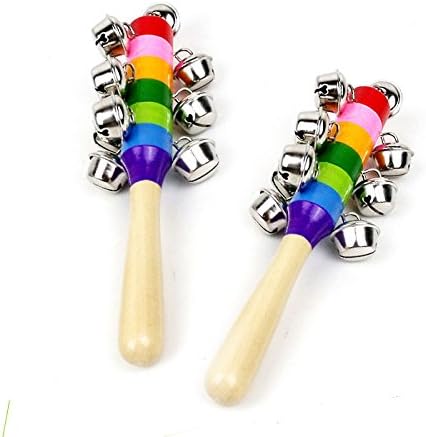 KXN Baby Rattles Shake Barbell Rattle,Colorful Wooden Bell, Grab Toys, Shaking Bell Rattle for Infant, Newborn Baby, Toddler, Candy Colors