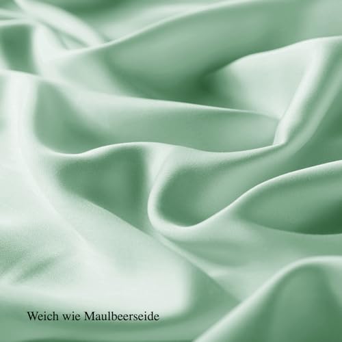bienDo Fitted Sheet, 160 x 200 cm Bed, Bamboo - Vegan Silk, 400 Thread Count, Pocket 35 cm, Cooling Sheet, Breathable and Soft-Green