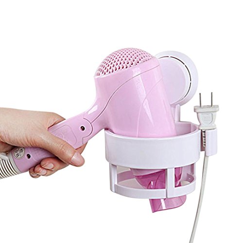 Click Here to See More Images Sothread Blow Hair Dryer Stand Flat Holder Wall Mounted Shelf Rack Sucker bathroom (White)