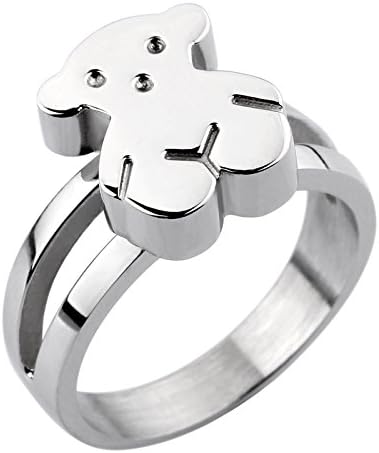 Fashion Stainless Steel Teddy Bear Wowen Ring Steel Silver 2-tone (8)