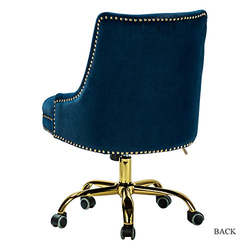 Velvet Home Office Chair with Gold Base and Nailhead, Modern Comfy