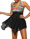Pandolah Womens Plus Size Halter Swimdress Tankini Swimwear Swimsuit 2 Pieces
