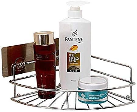 MeRaYo Magic Sticker Series Self-Adhesive Wall Mounted Stainless Steel Bathroom Corner Shower Caddy (Silver)