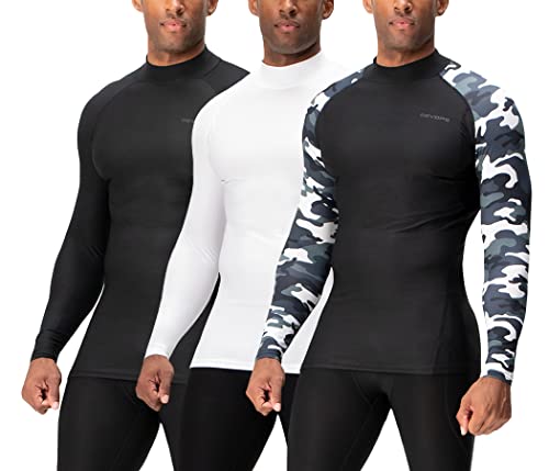 DEVOPS 3 Pack Men's Athletic Turtle Neck Long Sleeve Compression Shirts