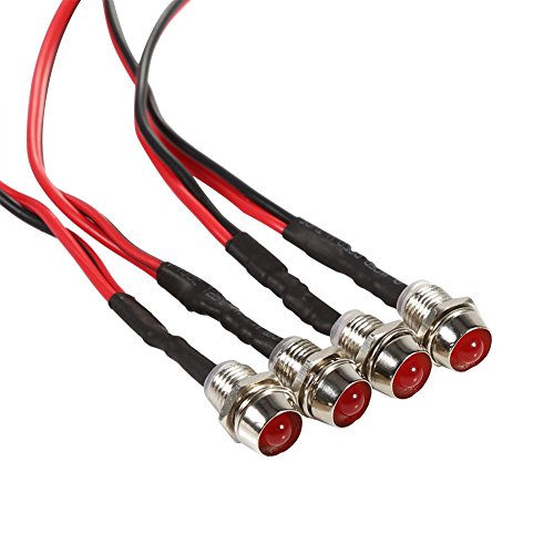 4 Pcs LED Indicator Pilot Dash Light,12V 8mm Aluminum Pilot Lights for Speedometer Odometer Tachometer ( Color : Red )