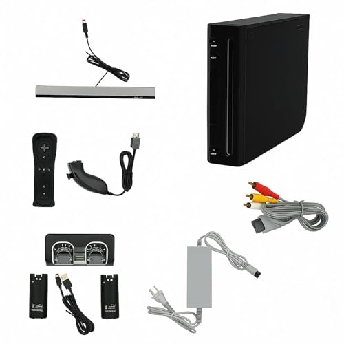 Nintendo Black Premium Wii Console with 2 Remotes, 2 Nunchucks, Dual Dock Stand, Sensor Bar & AV Cable