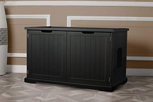 Merry Products Multi Functional Cat Litter Box Washroom Bench Cabinet, Black