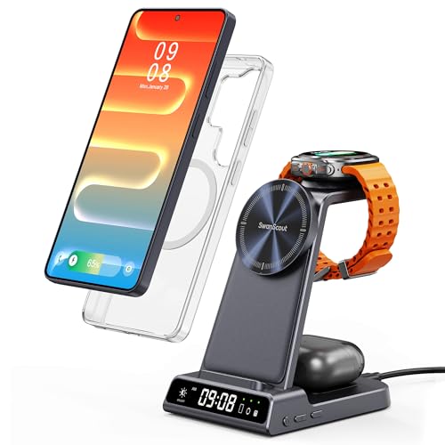 Magnetic Charger for Samsung S26 Ultra, 3 in 1 Wireless Charging Station for Galaxy S25/S24/S23/Z Fold/Z Flip, for Galaxy Watch 8/8 Classic/Ultra/7/6/5, Galaxy Buds 3 Pro/3 (No Adapter)