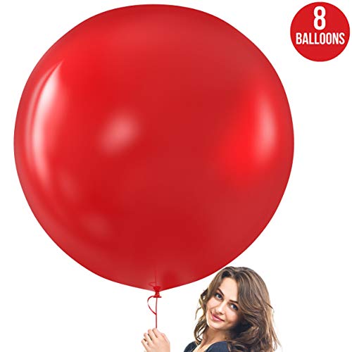 image for Prextex Red Giant Balloons - 8 Jumbo 36 Inch Red Balloons for Photo Sh