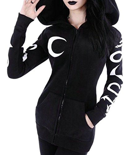 Domple Womens Print Witchcraft Gothic Hooded Sweatshirt Jackets with Pockets Black 4XL