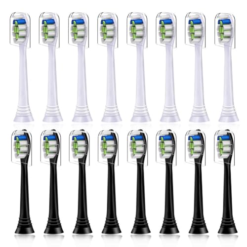 16 Pack Replacement Toothbrush Heads Compatible with Philips Sonicare Electric Toothbrush. 8er White and 8er Black