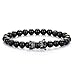 JOYA GIFT Black 8mm Round Beads Bracelet Set for Men Crown Tiger Head Charm Handmade Jewelry