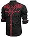 Coof and y Mens Long Sleeve Shirt Embroidery Slim Fit Casual Button Down Shirt, 01-red&black, X-Large