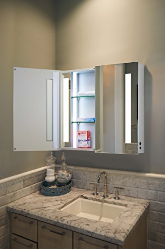 Innoci-USA Zeus LED Double Door Wall Mount Mirrored Lighted Medicine Cabinet Vanity Featuring IR Sensor, Tempered Glass Shelves and Rocker Switch 30" x 26" - Thumbnail 4