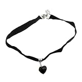 HuntGold 1X Lady Girls Velvet Choker Necklace Retro Handmade Love Heart Crystal Pendant(black)