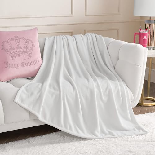 Juicy Couture Solid Plush 50"X70" Throw Blanket, White - Soft, Cozy, and Designed for Effortless Glam