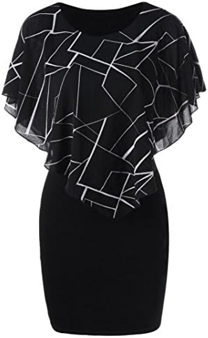 FORUU Dresses for Women Plus Size Casual Rose Print Chiffon O-Neck Ruffles Mini