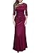 Miusol Women's Retro Floral Lace Vintage 2/3 Sleeve Slim Ruched Wedding Maxi Dress, Wine Red XL