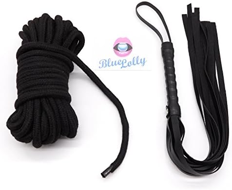 Soft Cotton Black Rope from Blue Lolly, General Purpose Use 10 m/33 Feet with 1 leather whip As Bonus.
