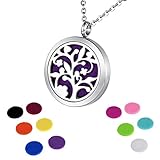 HOUSWEETY Aromatherapy Essential Oil Diffuser Necklace-Stainless Steel Tree of Life Locket Pendant,11 Refill Pads (Non-engraving)