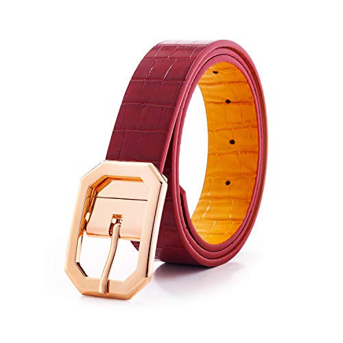 Snake Reversible Leather Belts for Women Plus Size Waist Utility Stylish Fashion Belt with Shiny Gold Buckle Nickel Free