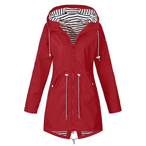 Dreamyth-Winter Women's Solid Outdoor Jacket Rain Jacket Hoodie Waterproof Hooded Long Rain Coat Windproof (Red, S)
