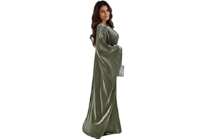 RLLJS Women Abaya Dress Ramadan Eid Summer Satin Islam Muslim Batwing Sleeve Maxi Dress Kaftan Robe Ramadan Clothes