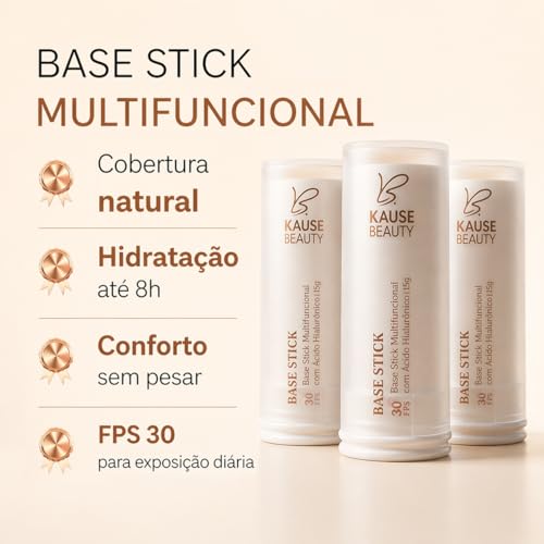 Base em Bastão Kause Be - Base Stick Multifuncional Base Stick Hidratante com Ácido Hialurónico, Cobertura Natural e Acabamento Uniforme - FPS 30...03
