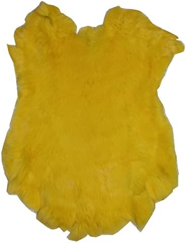 Dyed Tanned Rabbit Fur Hide - 10" by 12" Rabbit Pelt With Sewing Quality Leather (Yellow)