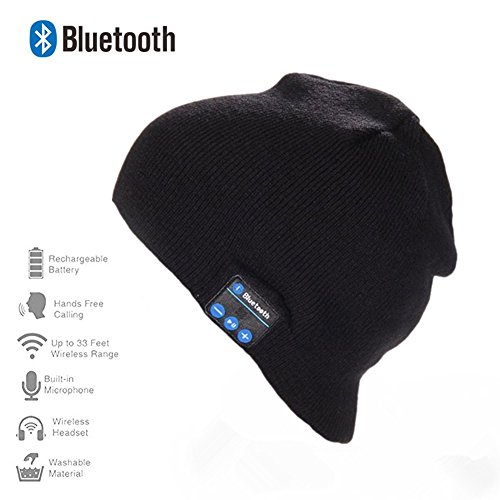 Happy-top Beanie Wireless Music Headphones Hat Compatible for iPhone Samsung Android (Light Grey)