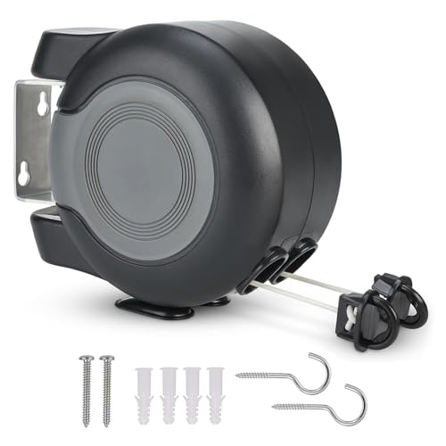 Varal Retrátil de Parede Recolhível com Corda 30m e Kit Instalação – Suporta até 30 kg de Roupas,para Varanda de Apartamento e Espaços Pequenos,Trailers e Camping Etc