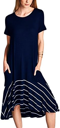 Ancapell Women's Casual Short Sleeve T Shirt Dress Loose Patchwork Midi Dress Pocket