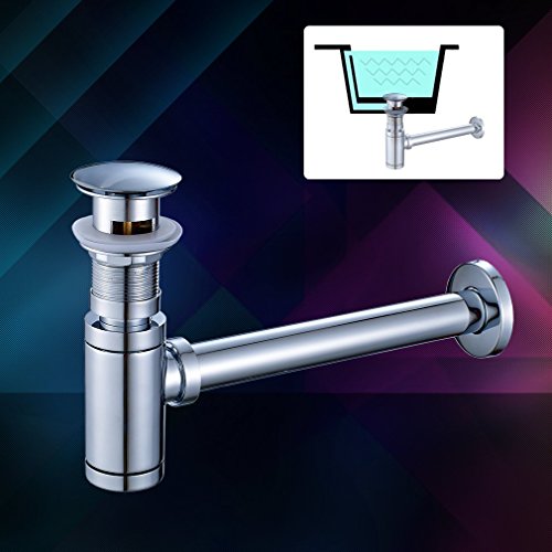 Beelee Bathroom Sink Round Bottle Trap, Zinc Alloy Bottle Waste Trap Drain Kit P-TRAP Tube and Pop Up Drain Stopper with Overflow, Chrome