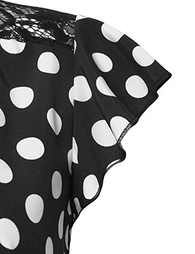 Gaharu Womens Shirts and Blouses, Petites Black Blouses V Neck Summer Tunic Fashion Pleated Fitting Summer Career Tops for Skirt Casual Business Shirt Black Polka Dot,S