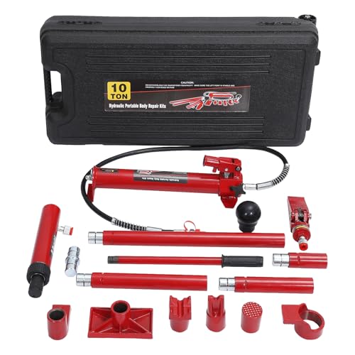 10 Ton Hydraulic Porta Power Kit with Wheeled Case, Heavy Duty Ram Pump & 4.6Ft…