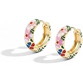 Vintage Enamel Huggie Hoop Earrings for Women Delicate Enamel Round Circle Hoop Earrings Trendy Flower CZ Earrings Jewelry