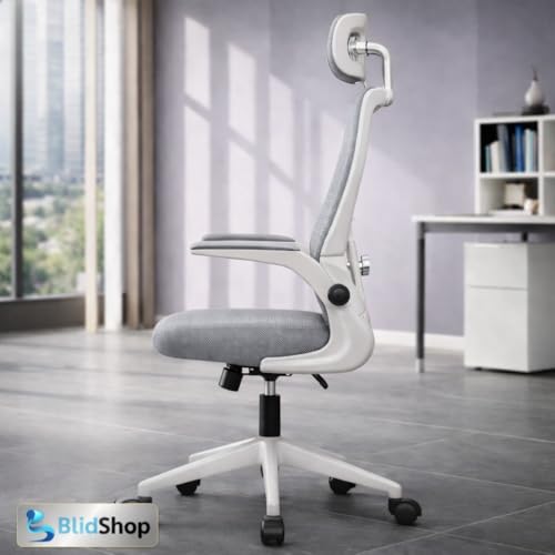 BlidShop Cadeira de Escritório Ergonômica, Suporte 120kg, Ajuste Lombar, Apoio de Cabeça, Tela Mesh Premium, Giratória, Home Office (Branca e Cinza)